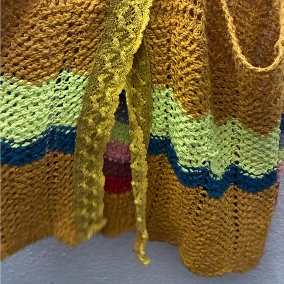 Free People Winding Road in Yellow Crochet Open Back Knit Tank Top M - Picture 10 of 16